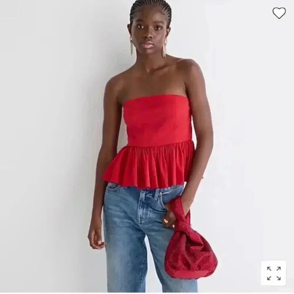 J. Crew Strapless taffeta peplum top in Red Plus Size 20 NWT - Picture 3 of 8